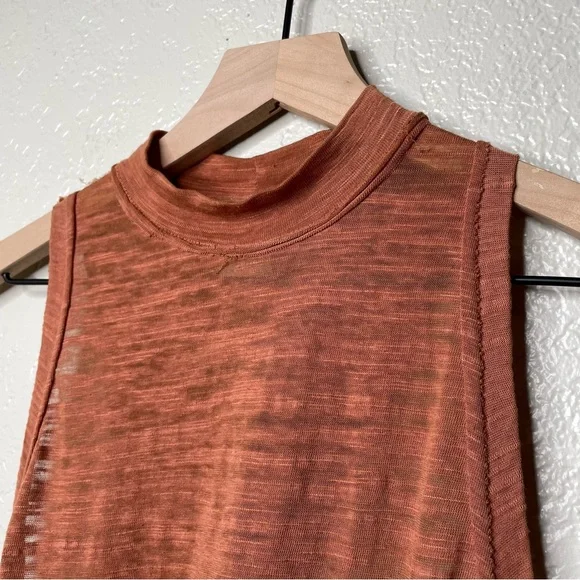 We The Free Mock Neck Sleeveless Tank Top Rust Burnt Orange Boho Free People - Picture 3 of 10
